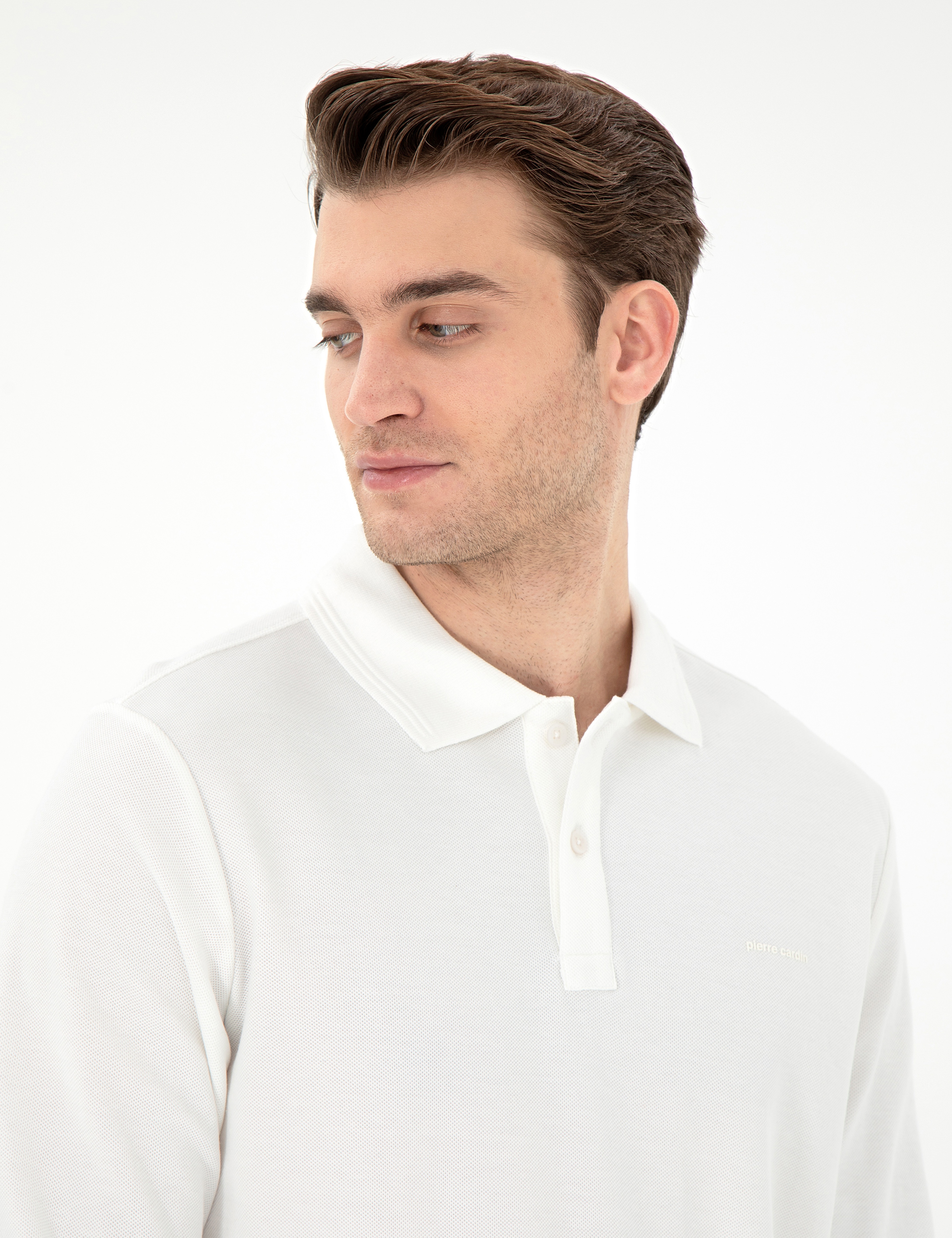 Ekru Slim Fit Kıvrılmaz Yaka Sweatshirt - Image 2