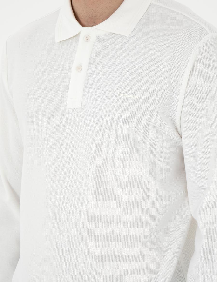 Ekru Slim Fit Kıvrılmaz Yaka Sweatshirt