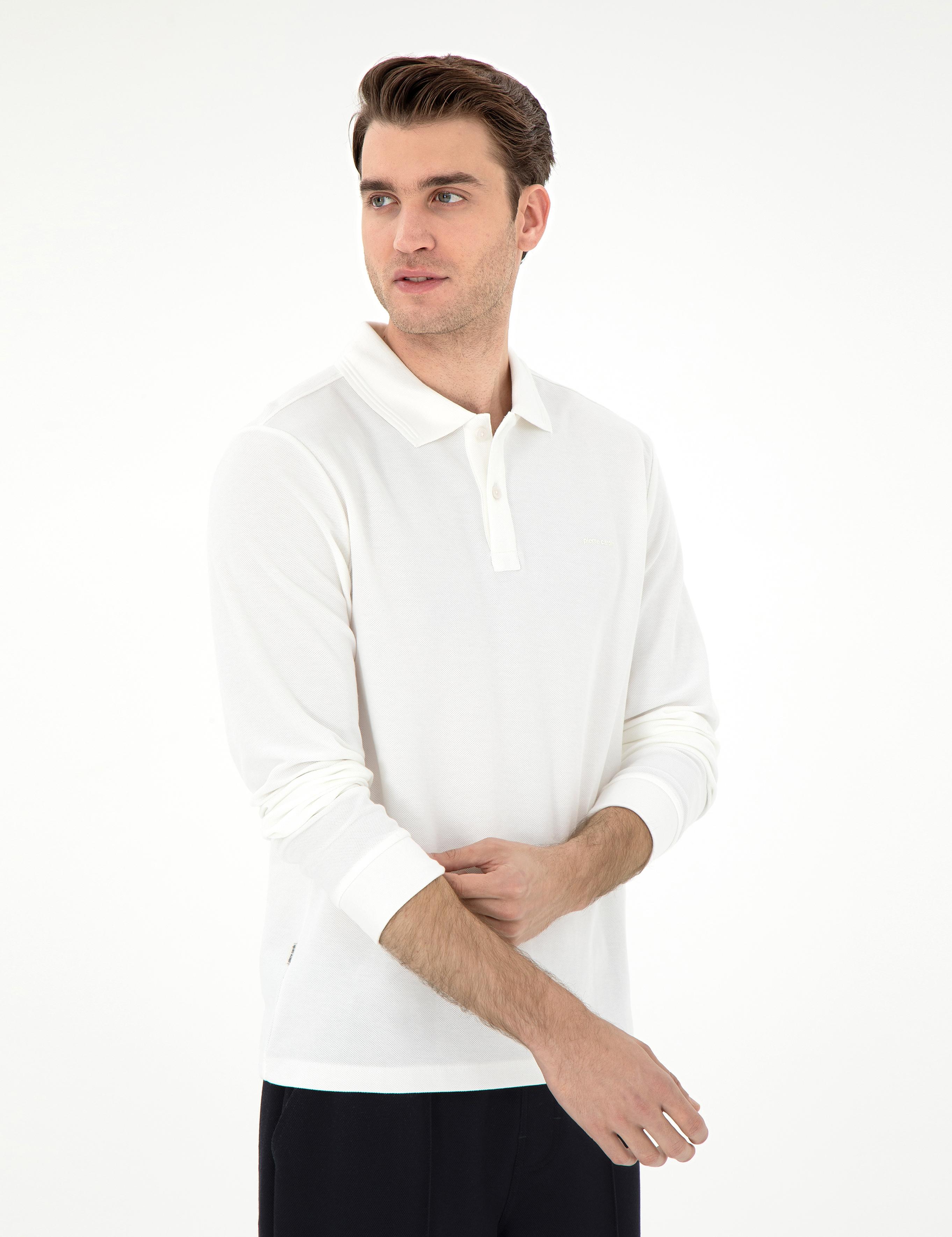 Ekru Slim Fit Kıvrılmaz Yaka Sweatshirt