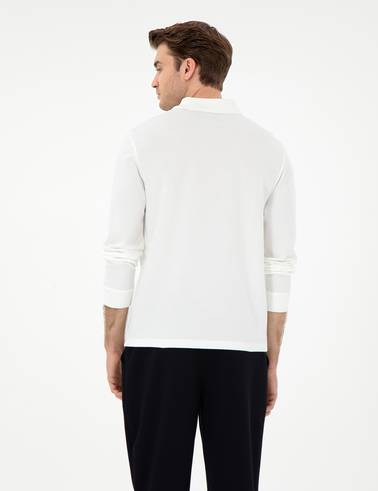Ekru Slim Fit Kıvrılmaz Yaka Sweatshirt