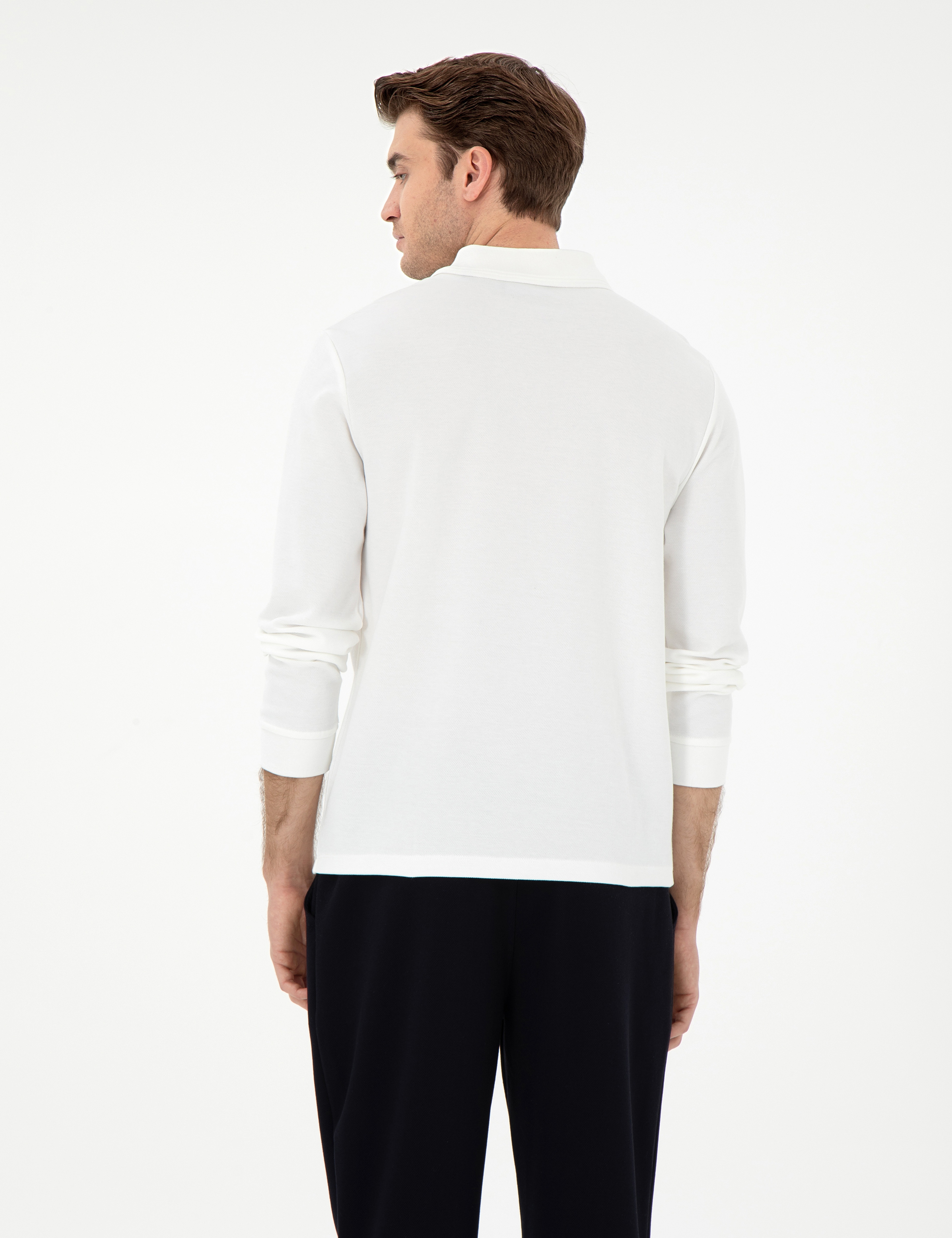 Ekru Slim Fit Kıvrılmaz Yaka Sweatshirt - Image 5
