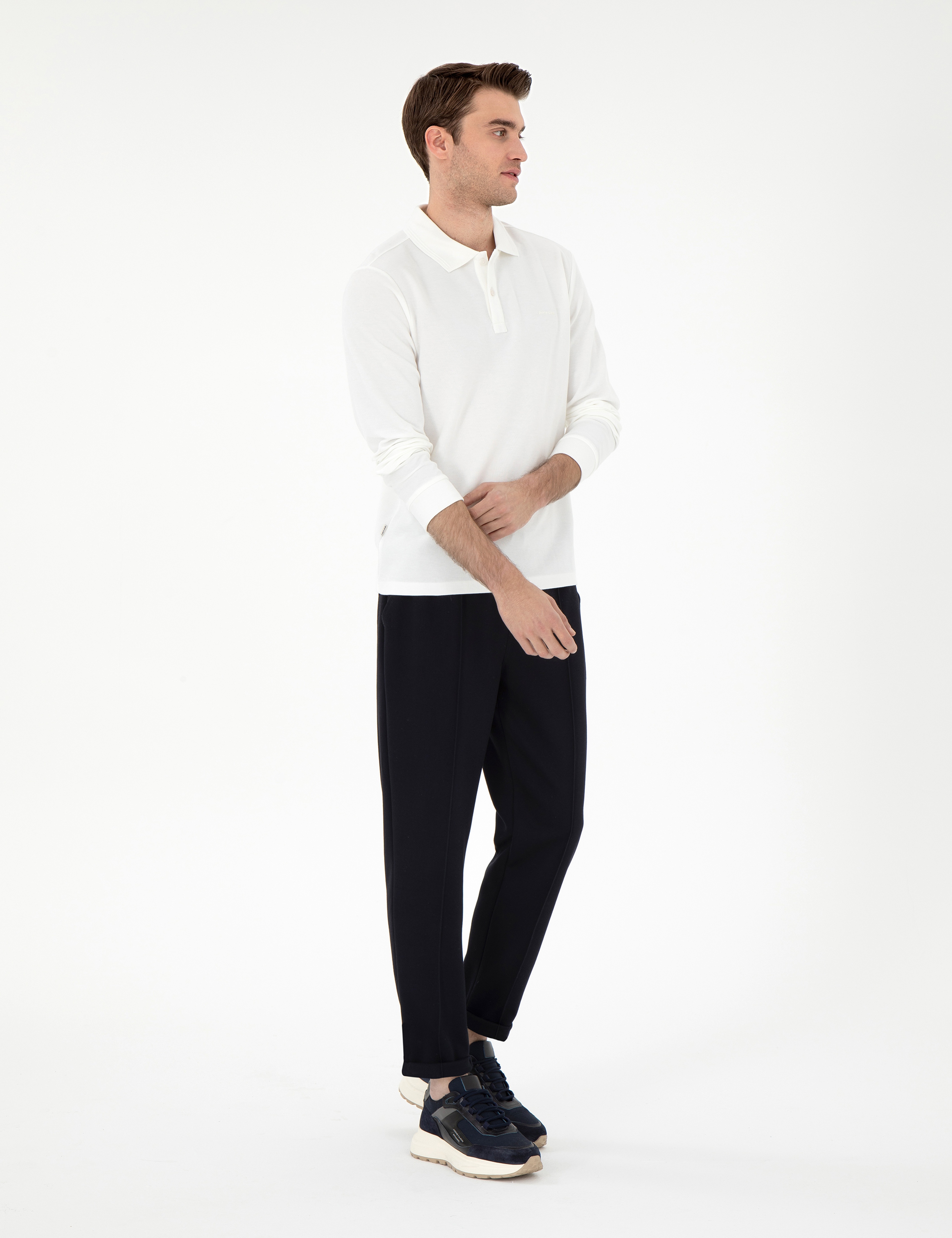 Ekru Slim Fit Kıvrılmaz Yaka Sweatshirt - Image 4