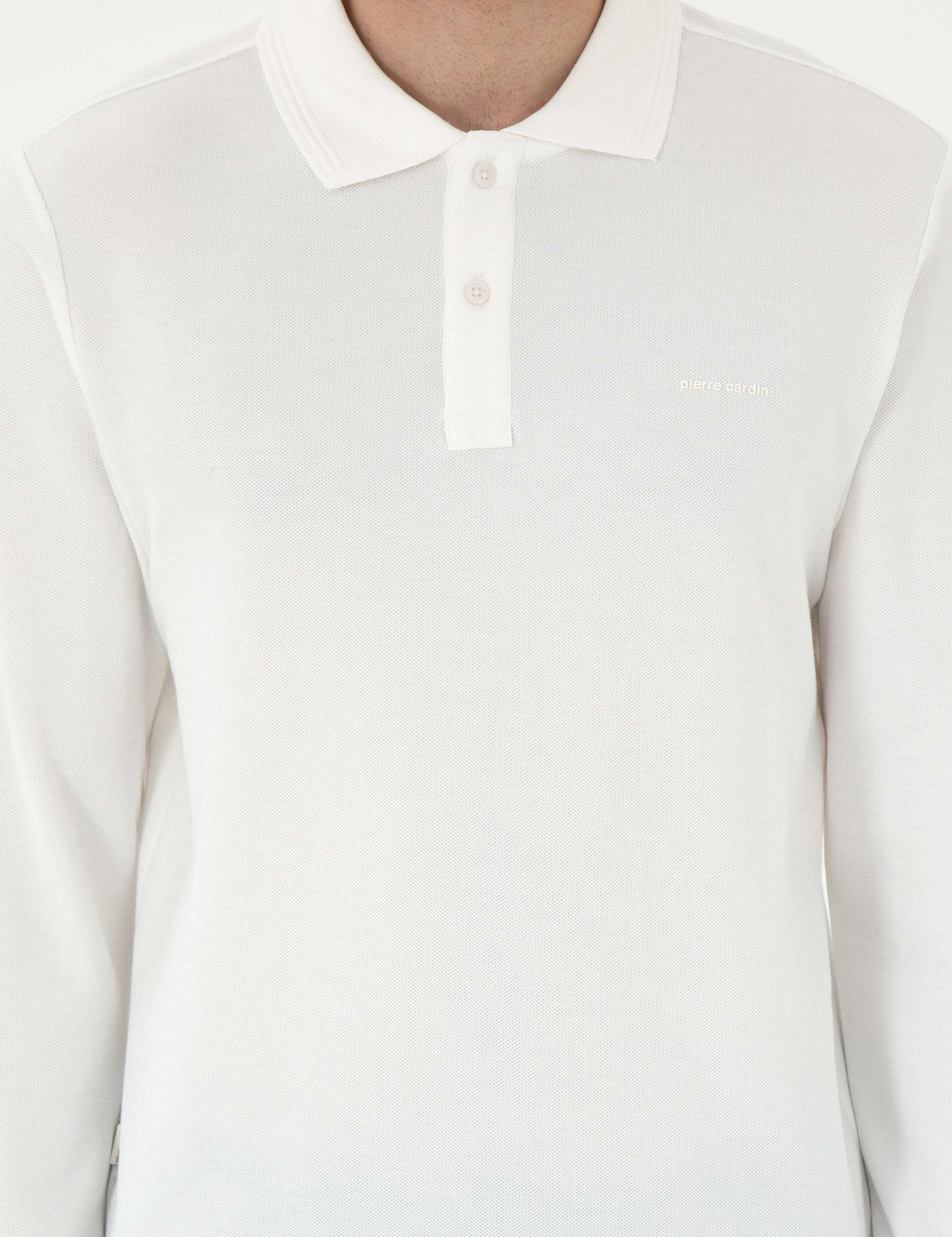 Ekru Slim Fit Kıvrılmaz Yaka Sweatshirt