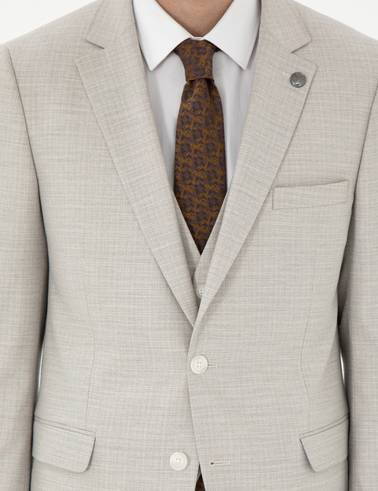 Bej Ex. Slim Fit Yelekli Takım Elbise