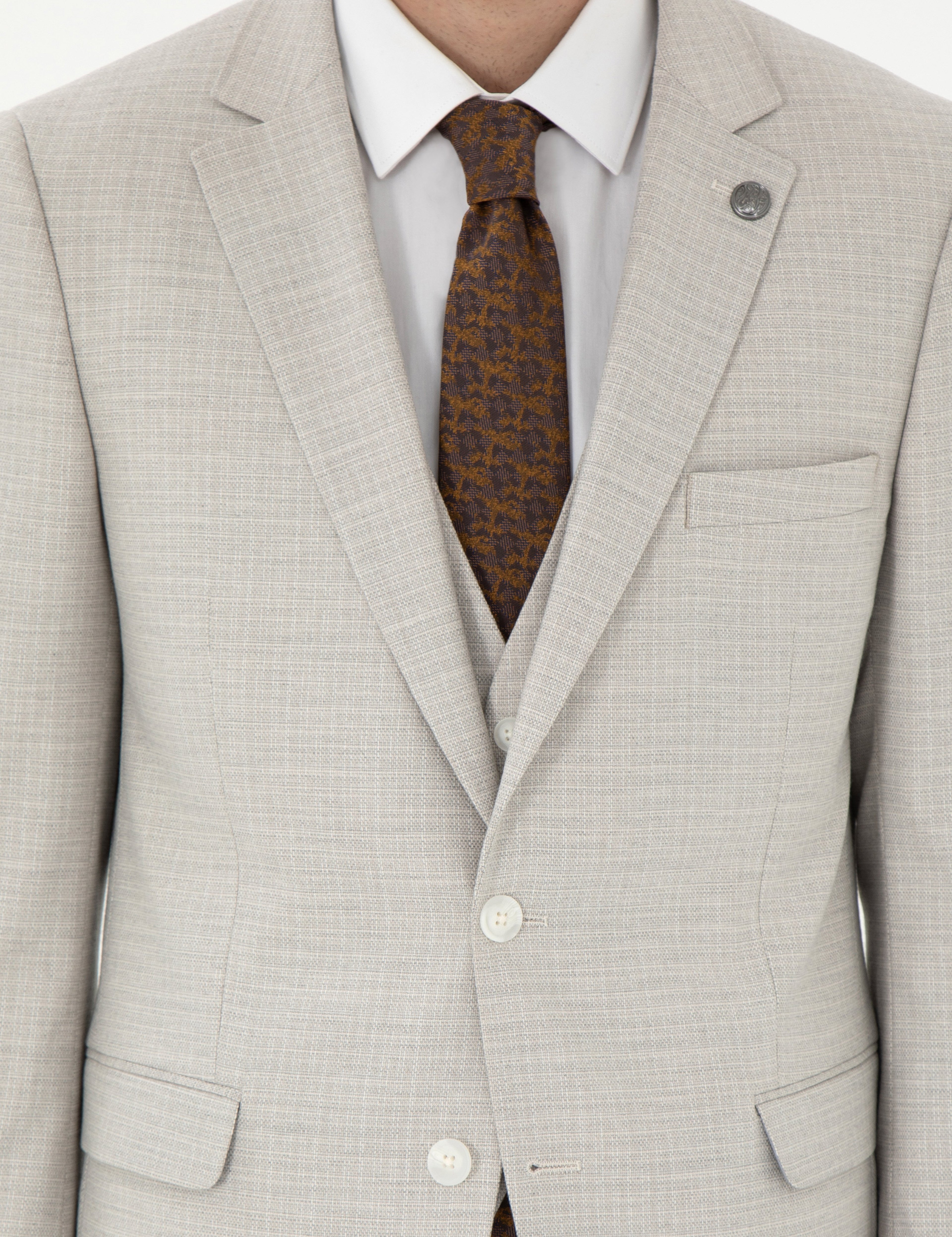 Bej Extra Slim Fit Yelekli Takım Elbise - Image 7