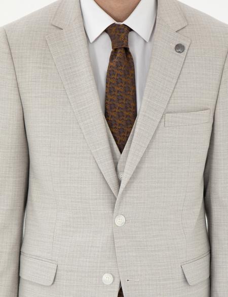 Bej Ex. Slim Fit Yelekli Takım Elbise - 50303602083