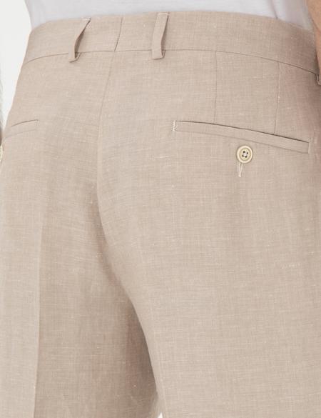 Açık Kahverengi Slim Fit Keten Karışımlı Pileli Pantolon - 50306716012