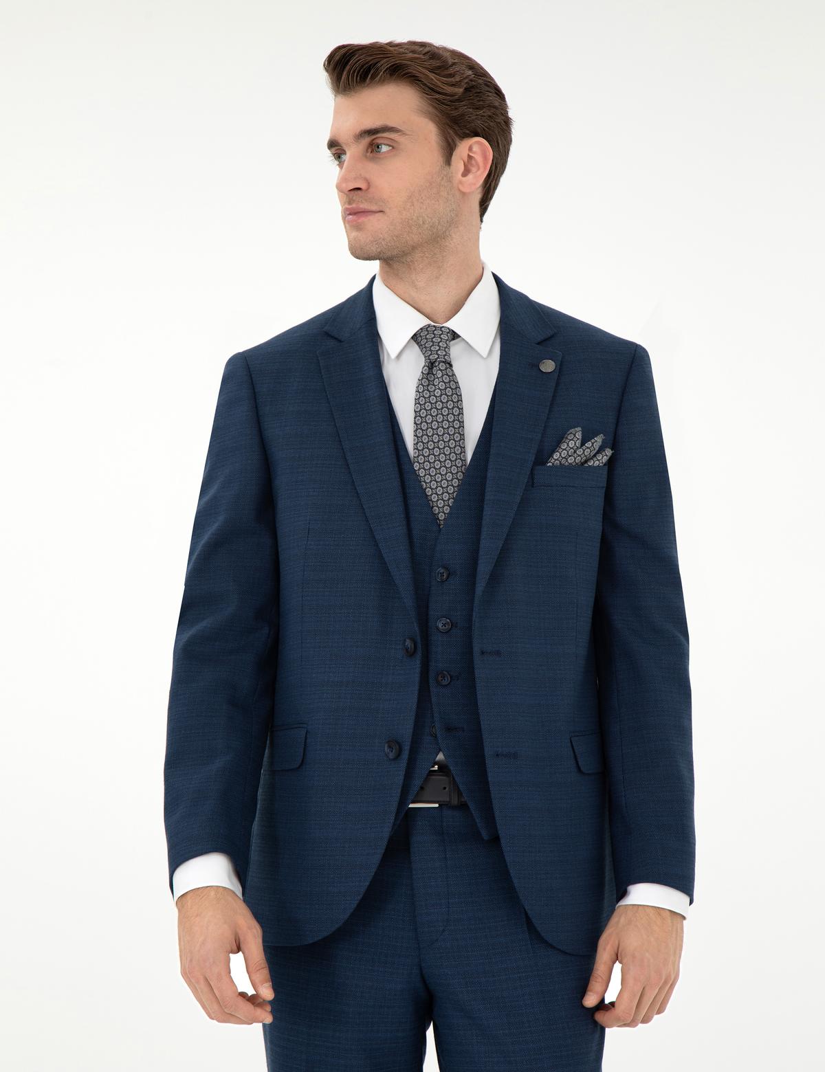 Lacivert Ex. Slim Fit Yelekli Takım Elbise - 50303602047