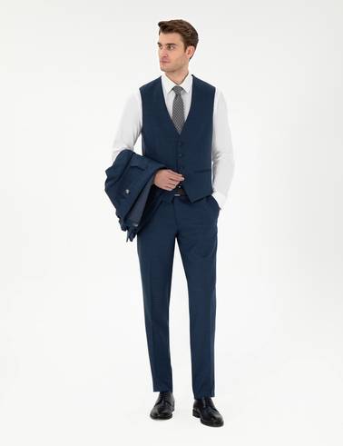 Lacivert Ex. Slim Fit Yelekli Takım Elbise