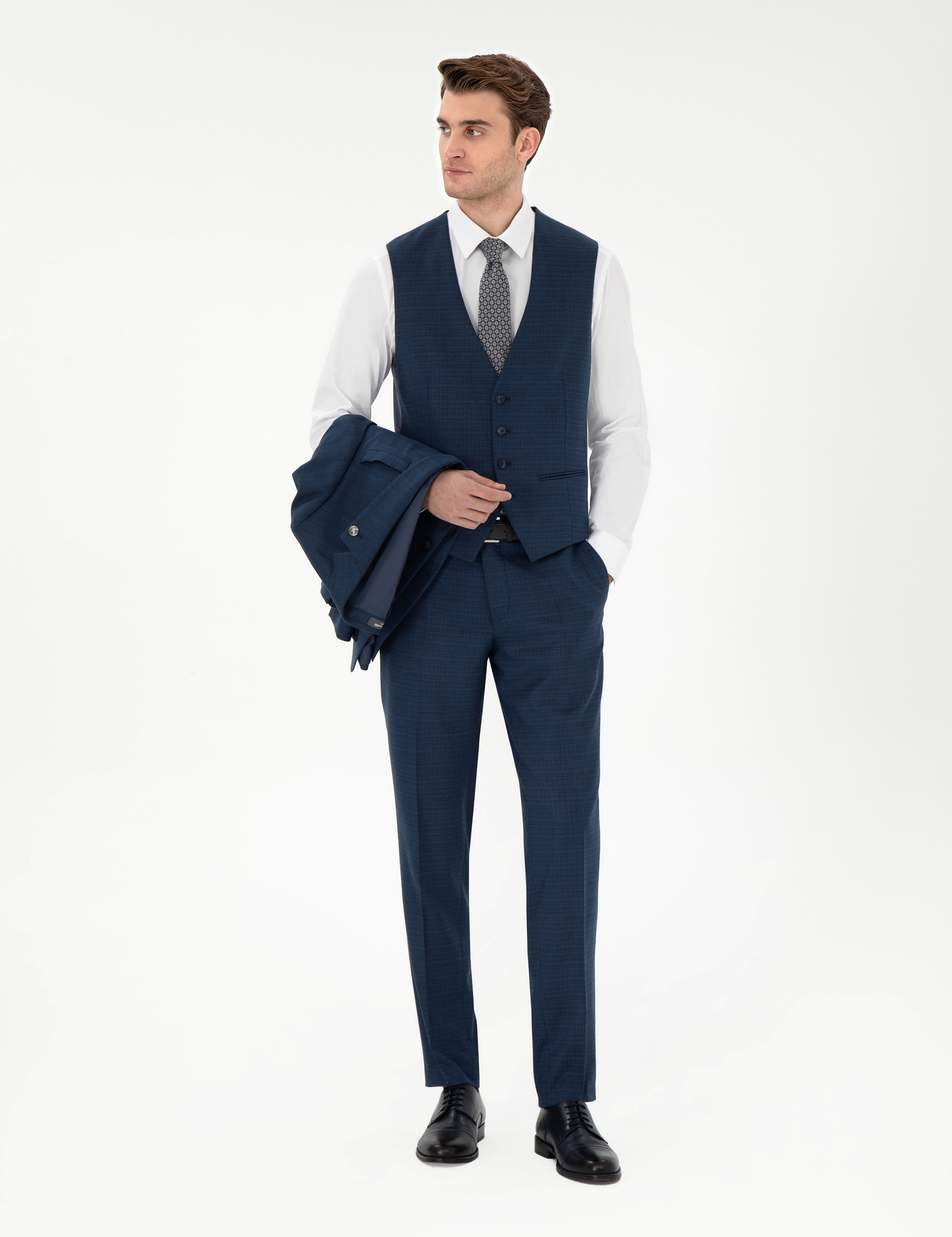 Lacivert Extra Slim Fit Yelekli Takım Elbise - Image 4