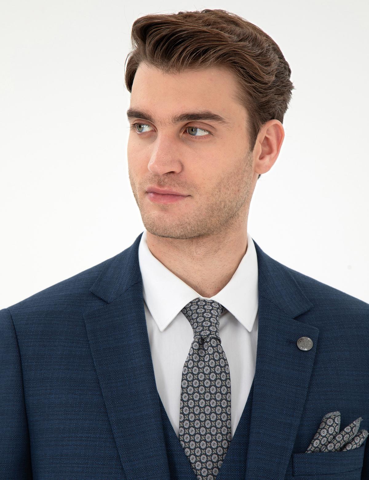 Lacivert Ex. Slim Fit Yelekli Takım Elbise - 50303602047