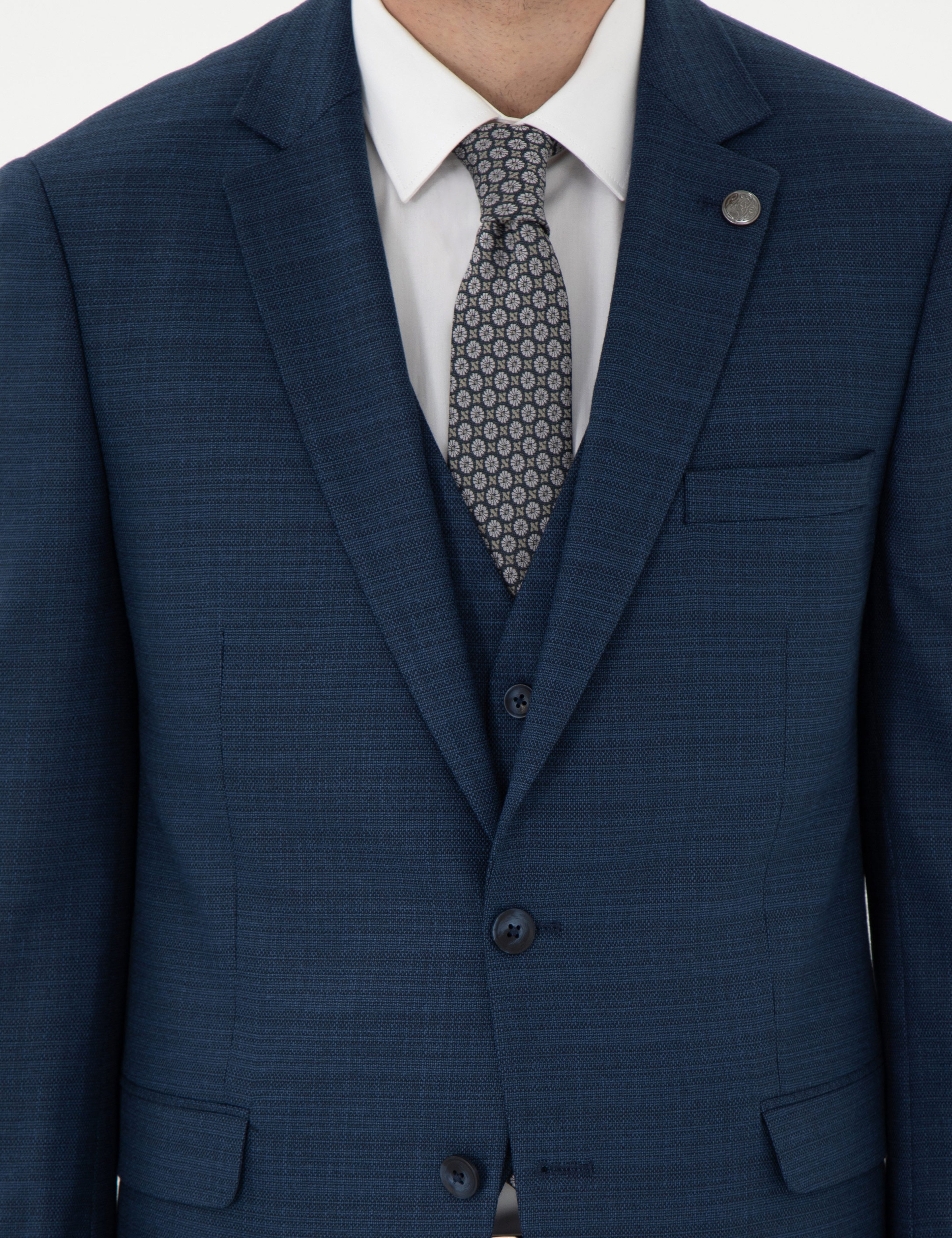 Lacivert Extra Slim Fit Yelekli Takım Elbise