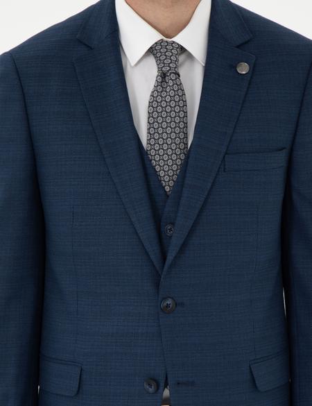 Lacivert Ex. Slim Fit Yelekli Takım Elbise - 50303602047