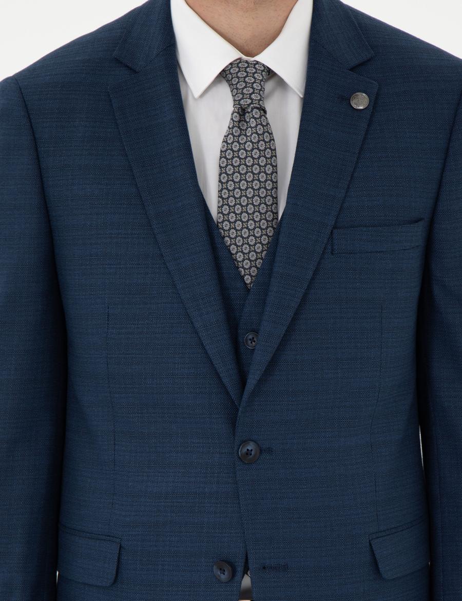 Lacivert Ex. Slim Fit Yelekli Takım Elbise