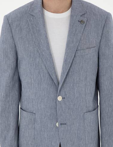 Koyu Mavi Ex. Slim Fit Keten Karışımlı Ceket
