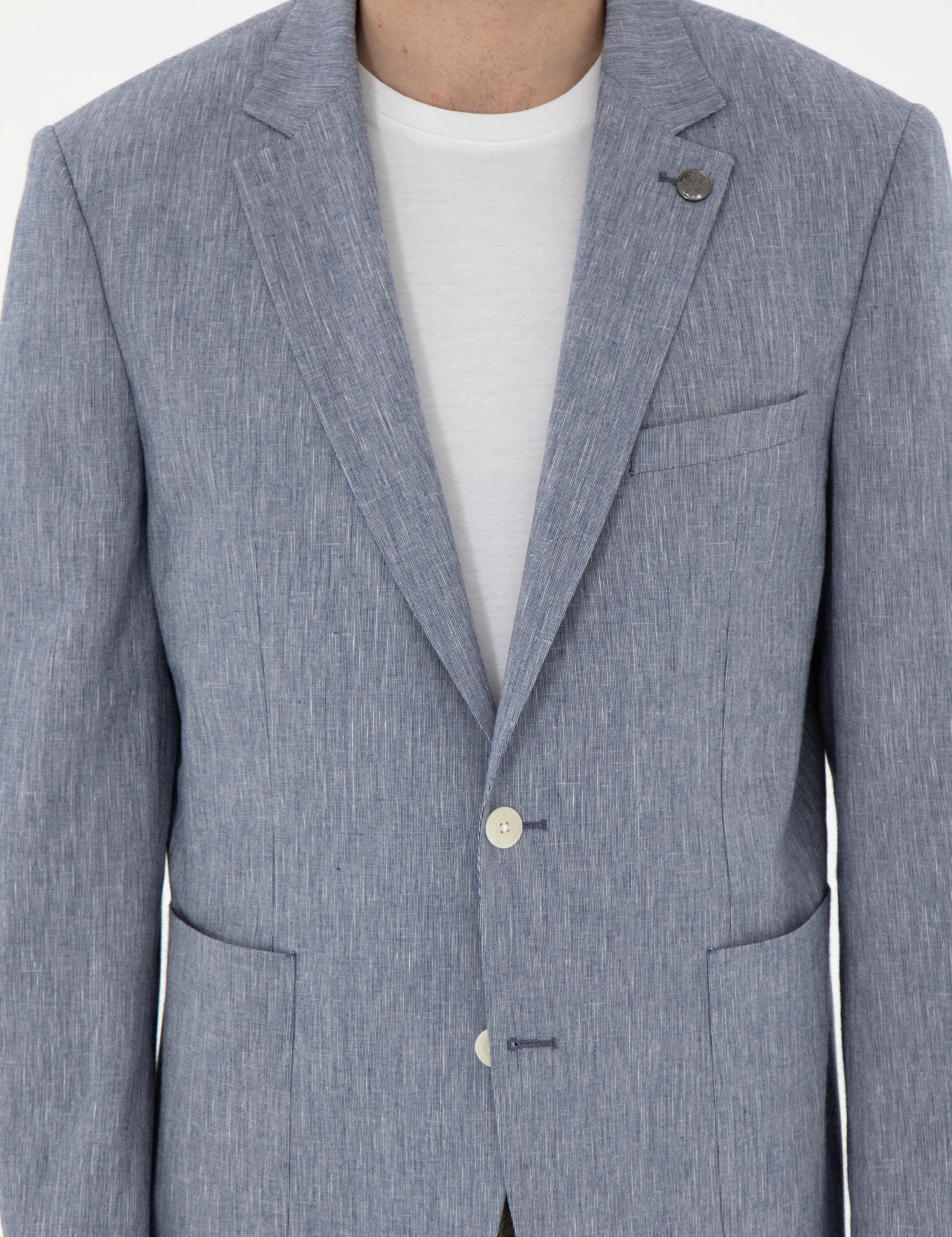 Koyu Mavi Ex. Slim Fit Keten Karışımlı Ceket - Image 7
