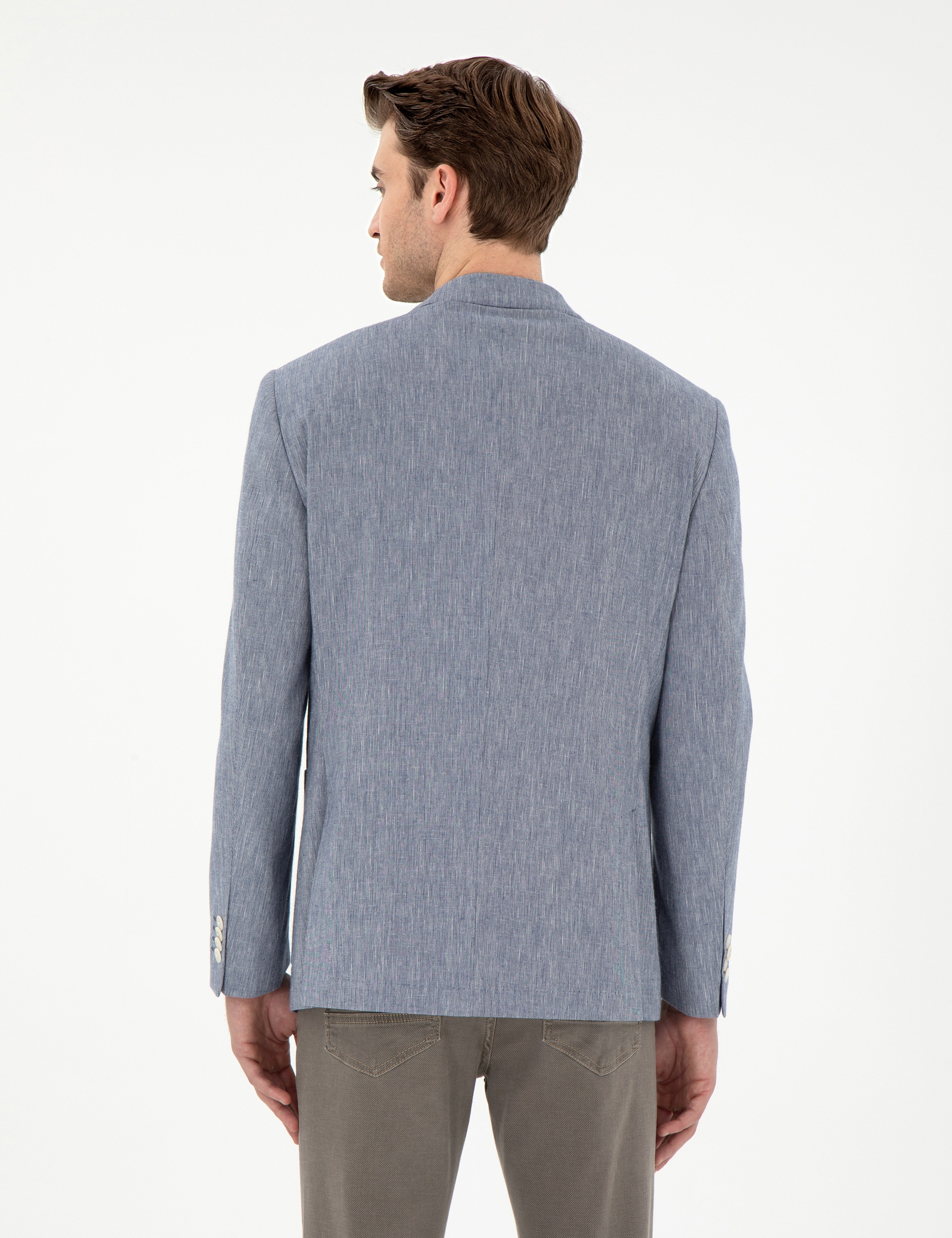 Koyu Mavi Ex. Slim Fit Keten Karışımlı Ceket - Image 5
