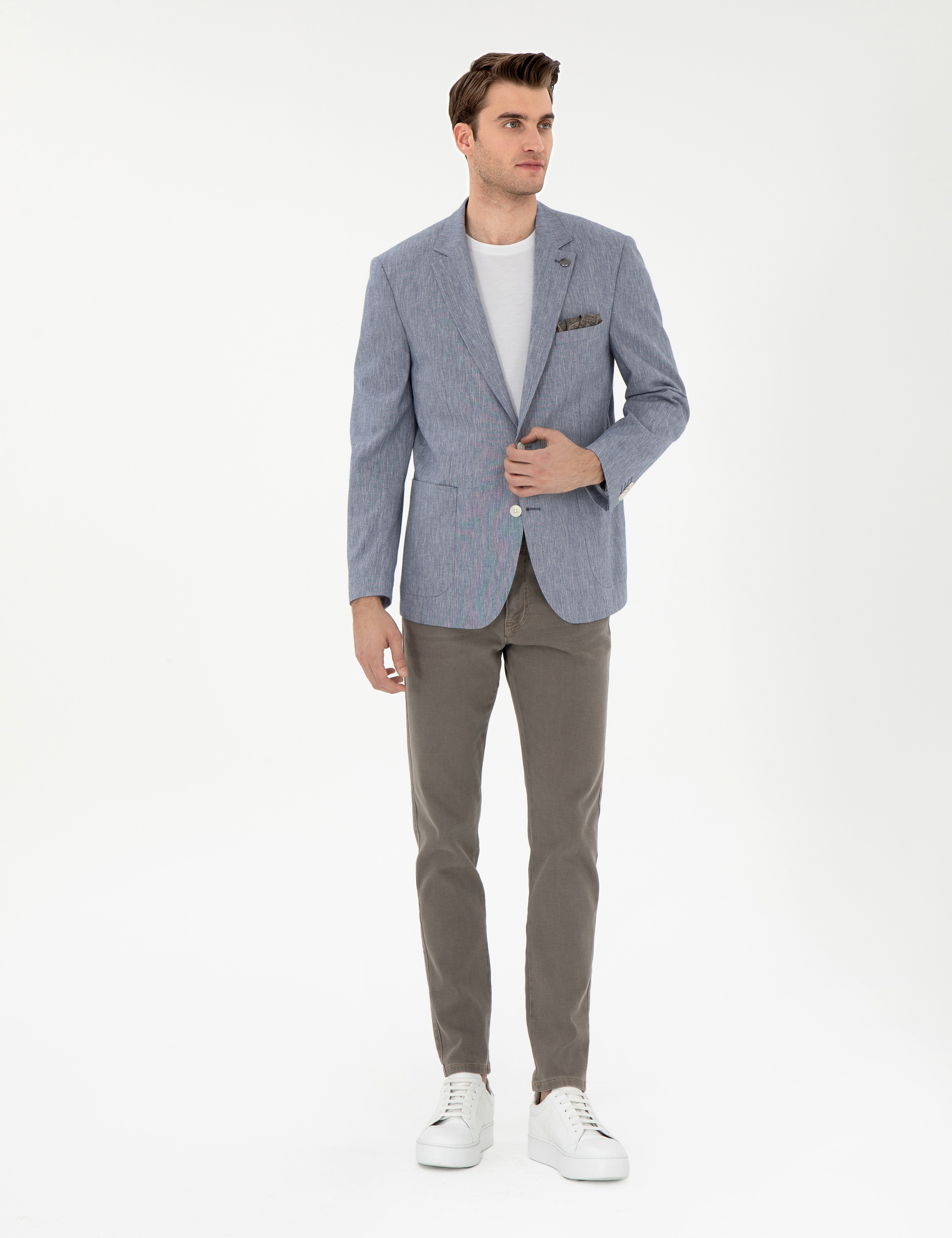 Koyu Mavi Ex. Slim Fit Keten Karışımlı Ceket - Image 4