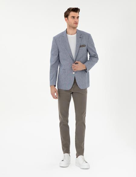 Koyu Mavi Ex. Slim Fit Keten Karışımlı Ceket - 50304101173