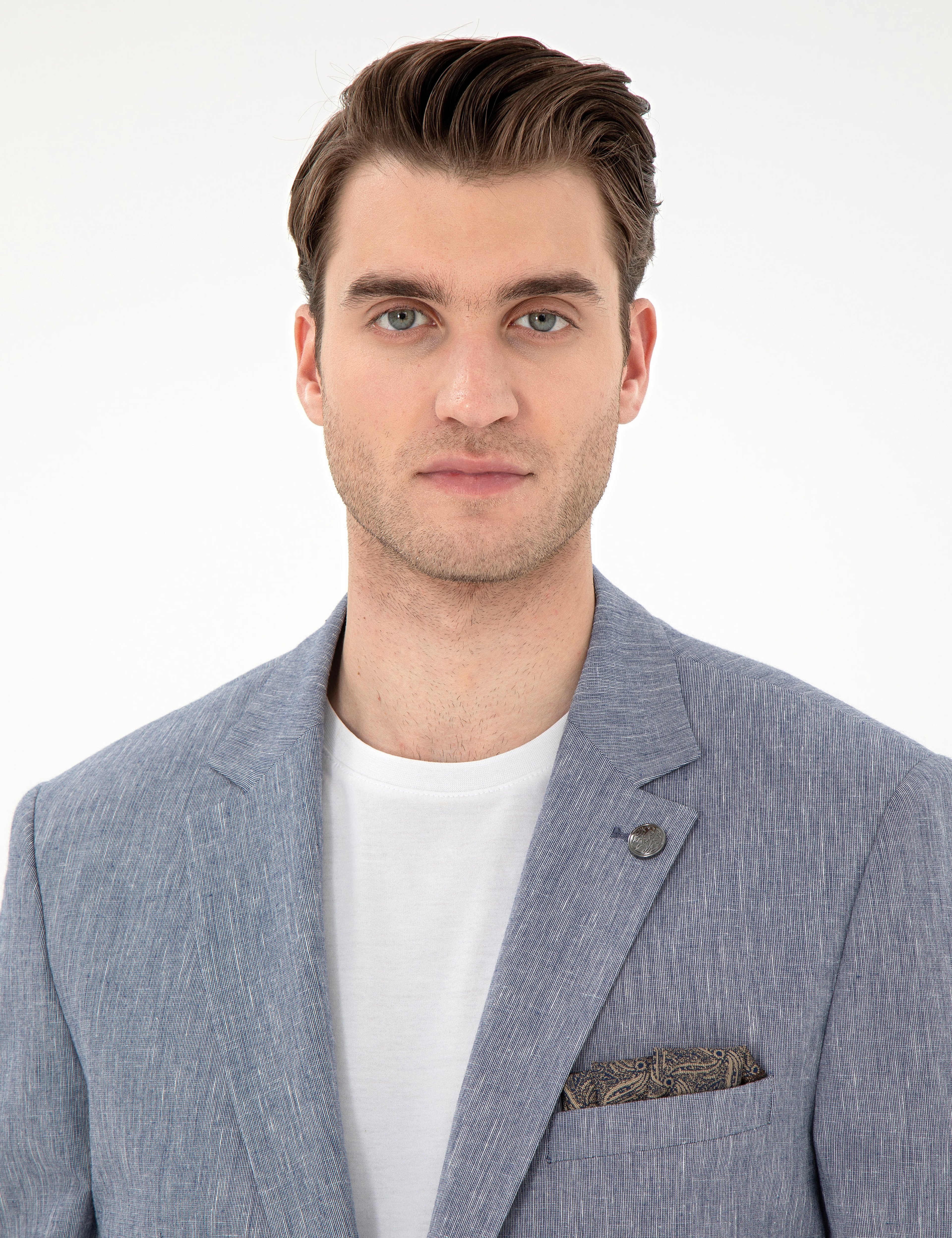 Koyu Mavi Ex. Slim Fit Keten Karışımlı Ceket - Image 2