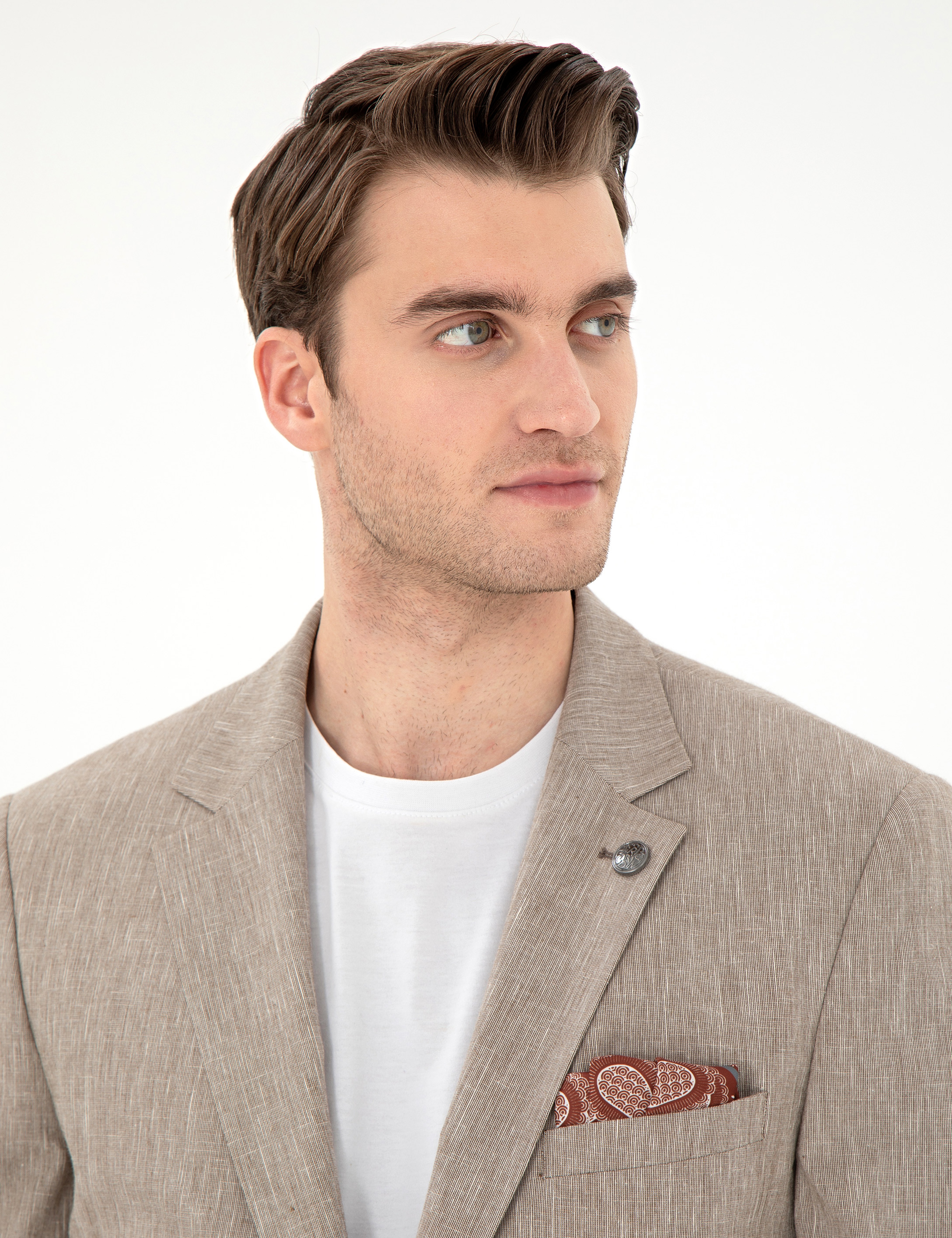 Açık Kahverengi Ex. Slim Fit Keten Karışımlı Ceket - Image 2