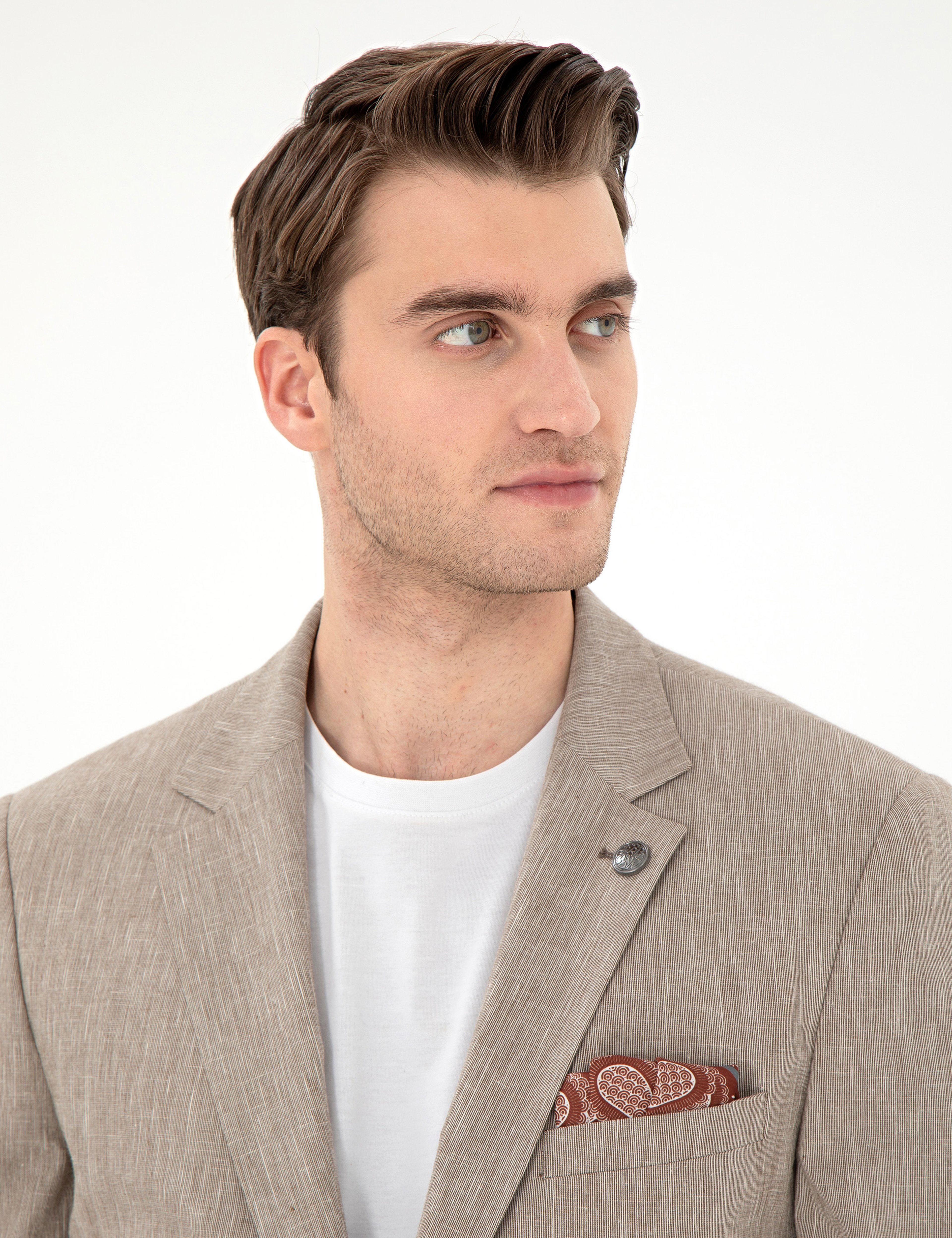 Açık Kahverengi Ex. Slim Fit Keten Karışımlı Ceket