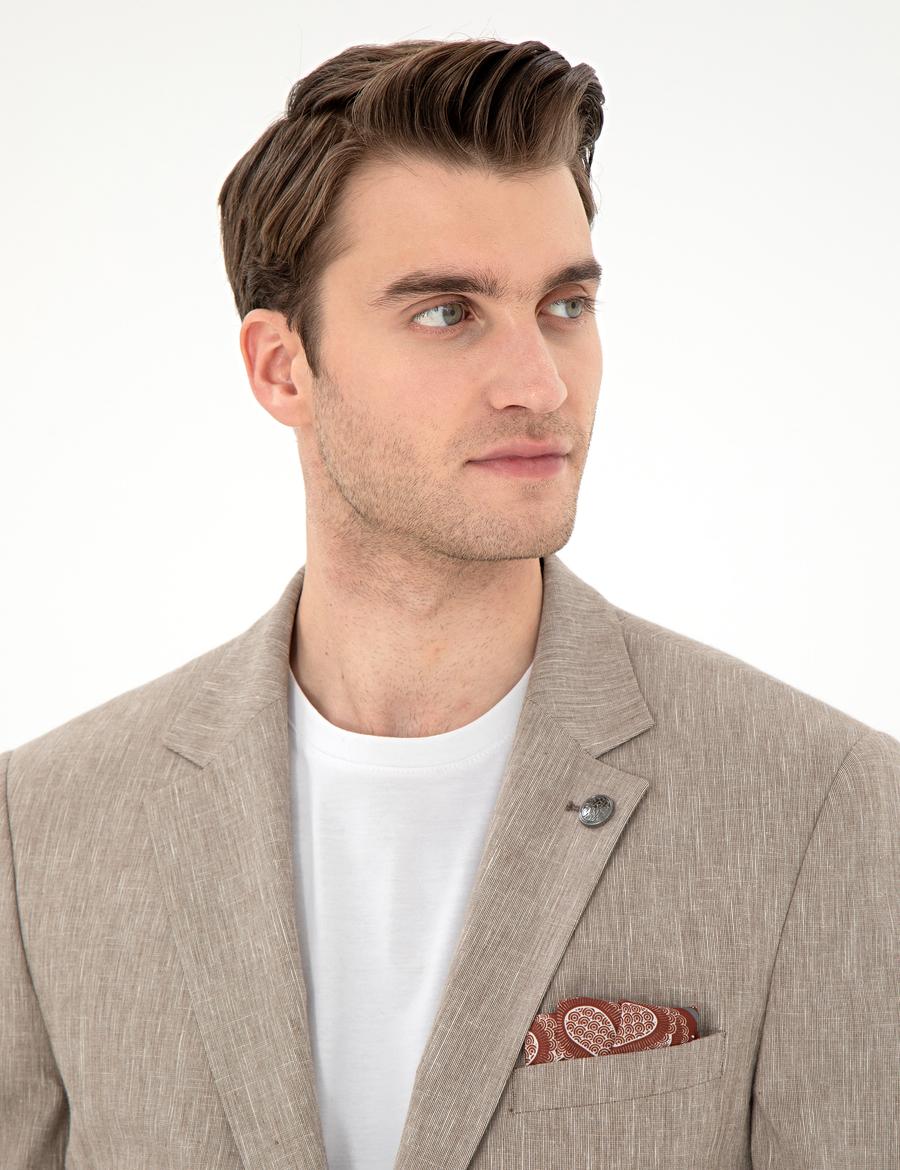 Açık Kahverengi Ex. Slim Fit Keten Karışımlı Ceket