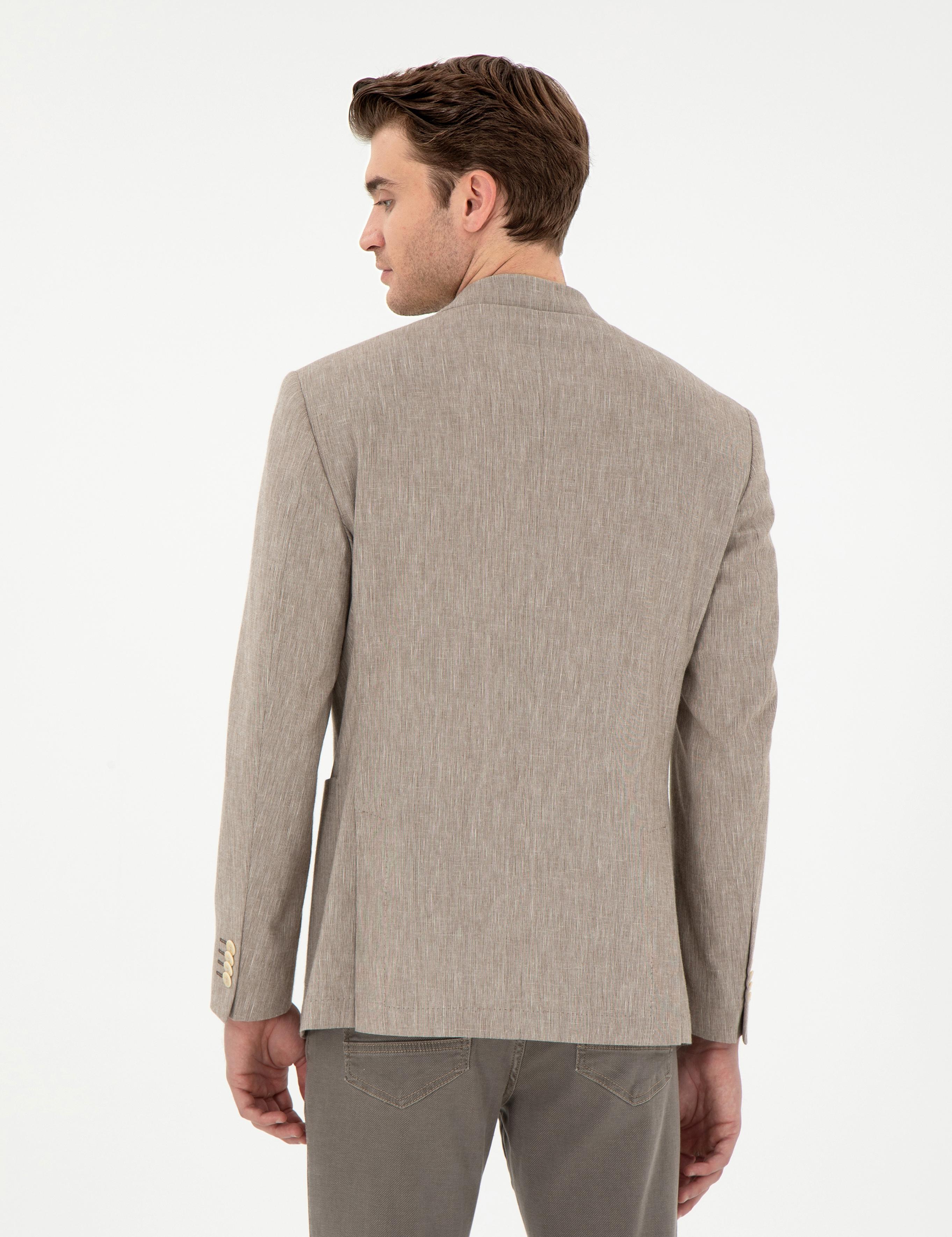 Açık Kahverengi Ex. Slim Fit Keten Karışımlı Ceket