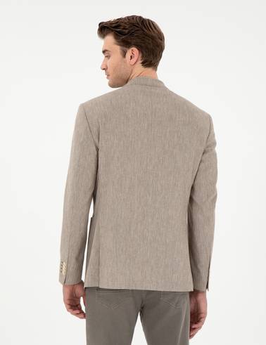 Açık Kahverengi Ex. Slim Fit Keten Karışımlı Ceket