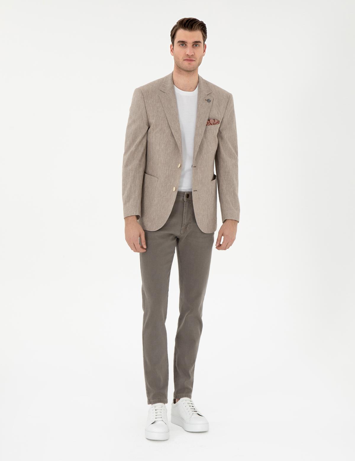 Açık Kahverengi Ex. Slim Fit Keten Karışımlı Ceket - 50304101137