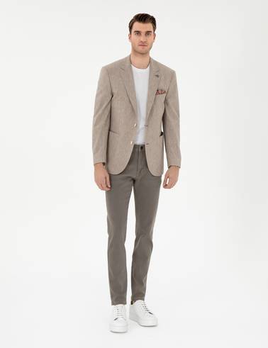 Açık Kahverengi Ex. Slim Fit Keten Karışımlı Ceket
