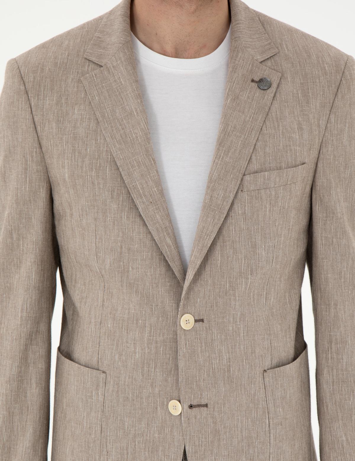 Açık Kahverengi Ex. Slim Fit Keten Karışımlı Ceket - 50304101137