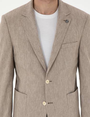 Açık Kahverengi Ex. Slim Fit Keten Karışımlı Ceket