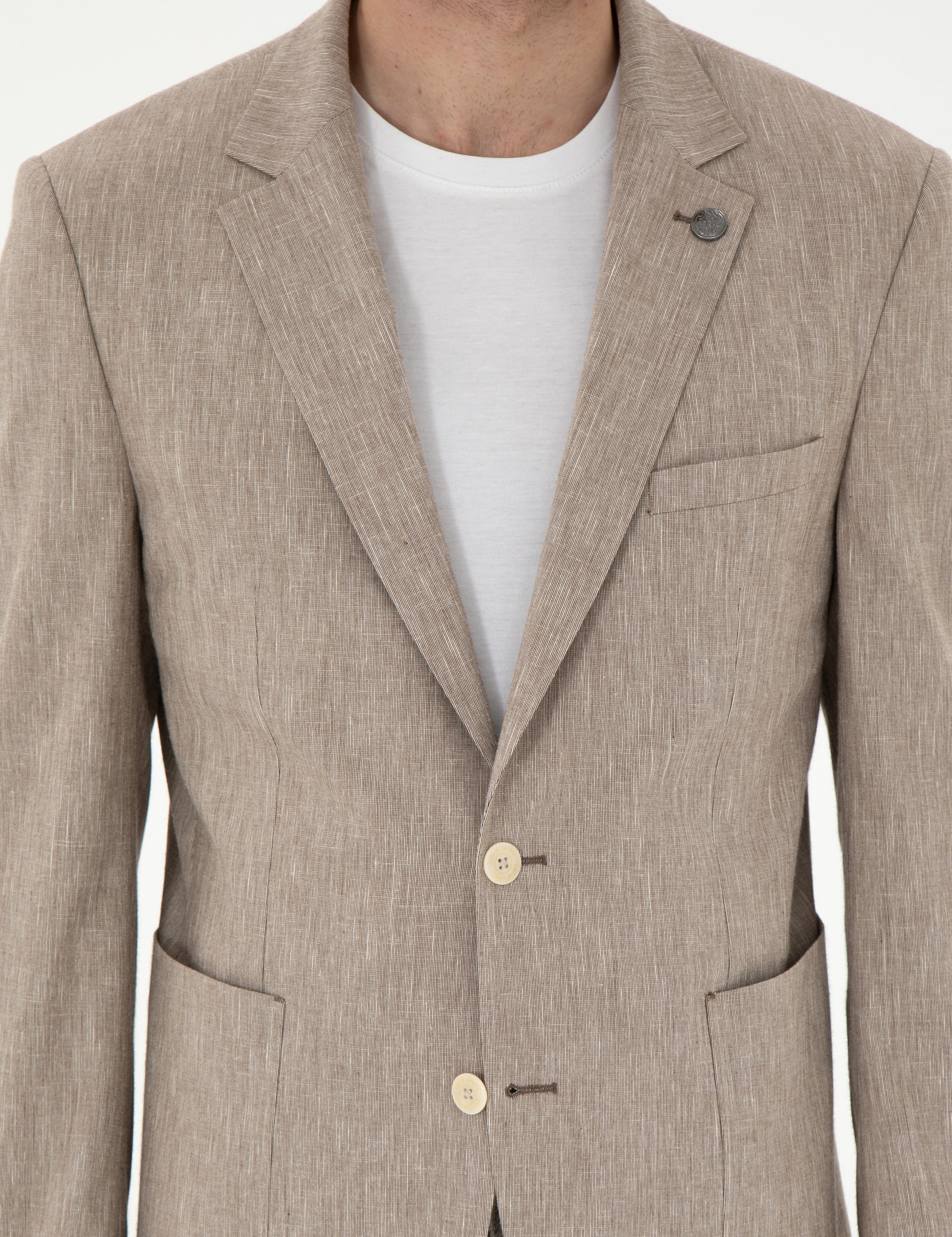 Açık Kahverengi Ex. Slim Fit Keten Karışımlı Ceket - Image 7