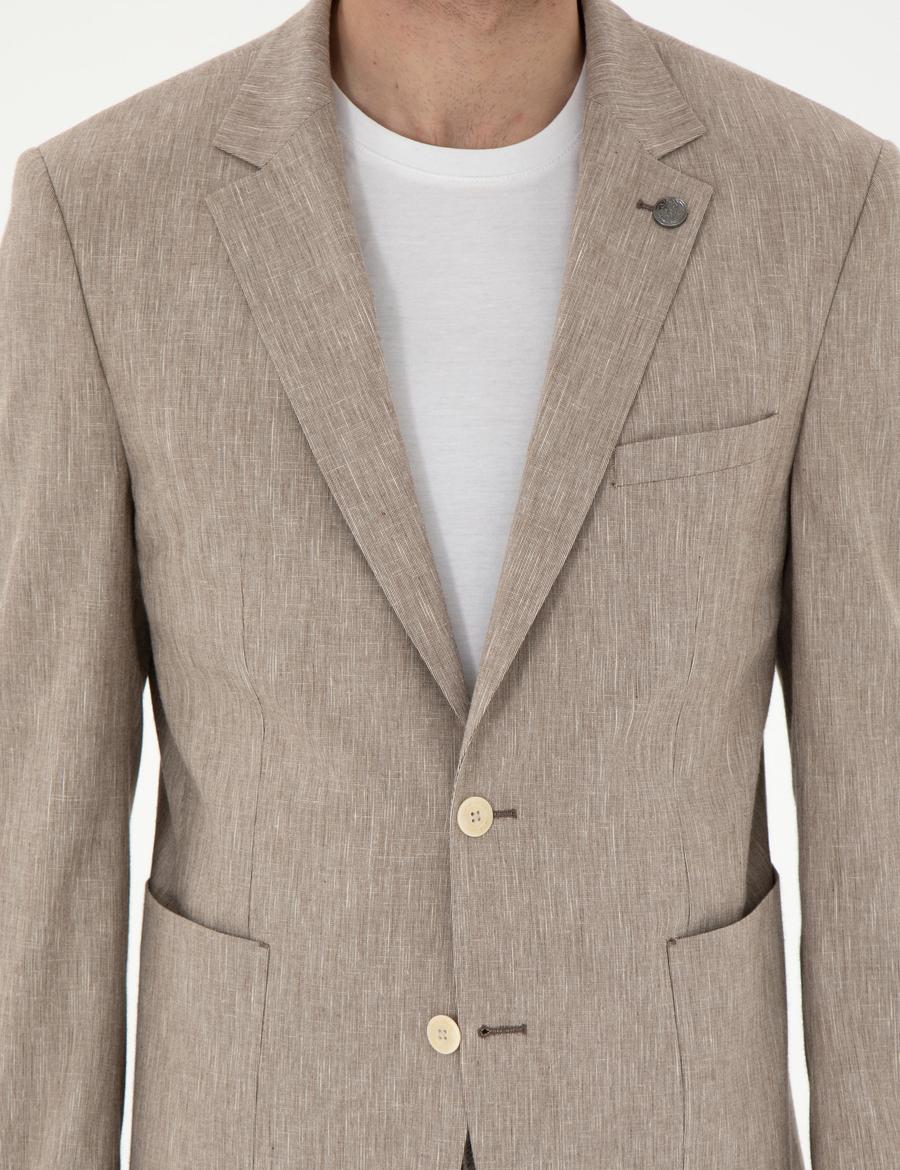 Açık Kahverengi Ex. Slim Fit Keten Karışımlı Ceket