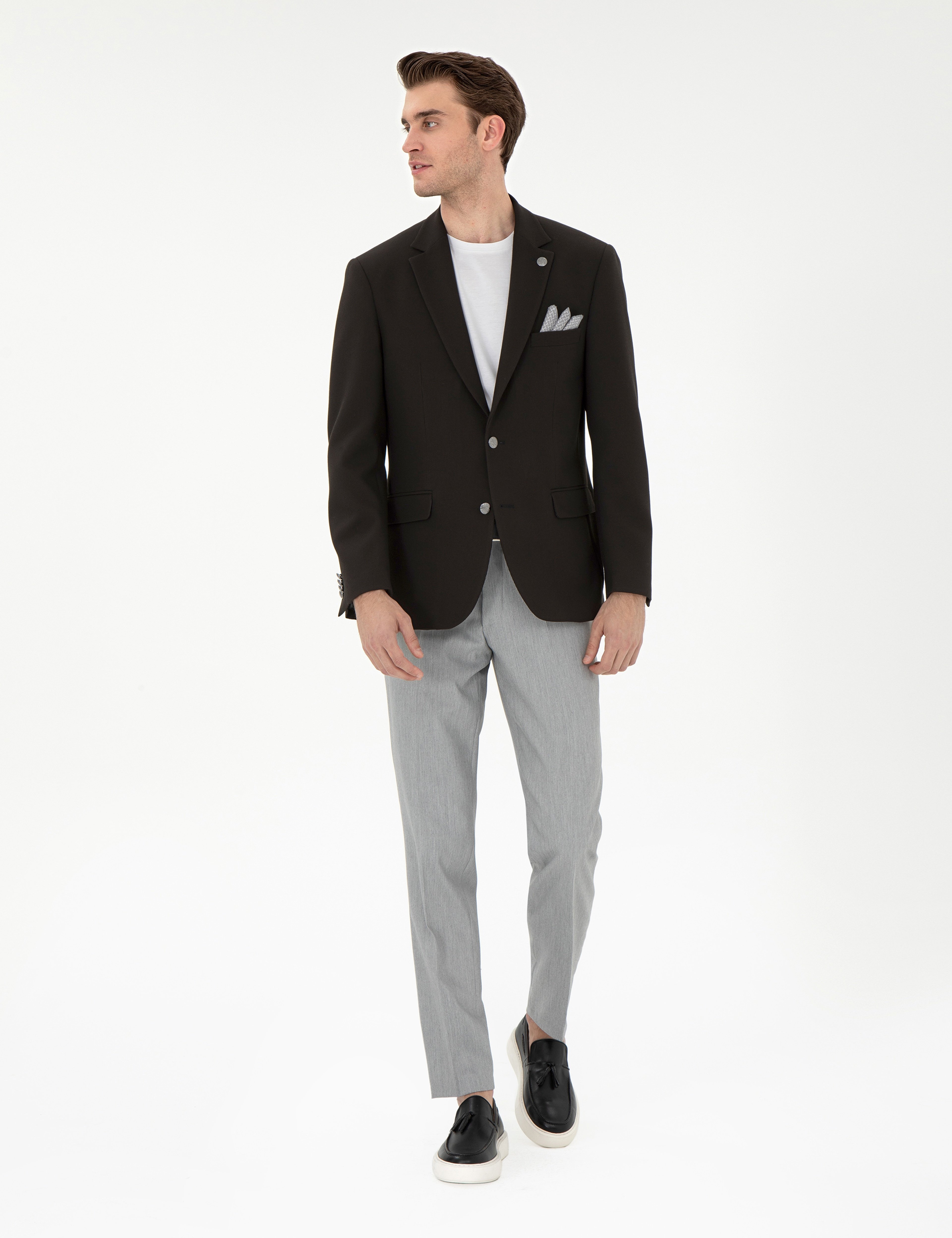 Gri Slim Fit Kumaş Pantolon - Image 1