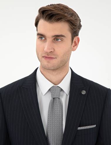 Lacivert Ex. Slim Fit Çizgili Takım Elbise