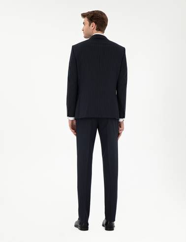 Lacivert Ex. Slim Fit Çizgili Takım Elbise
