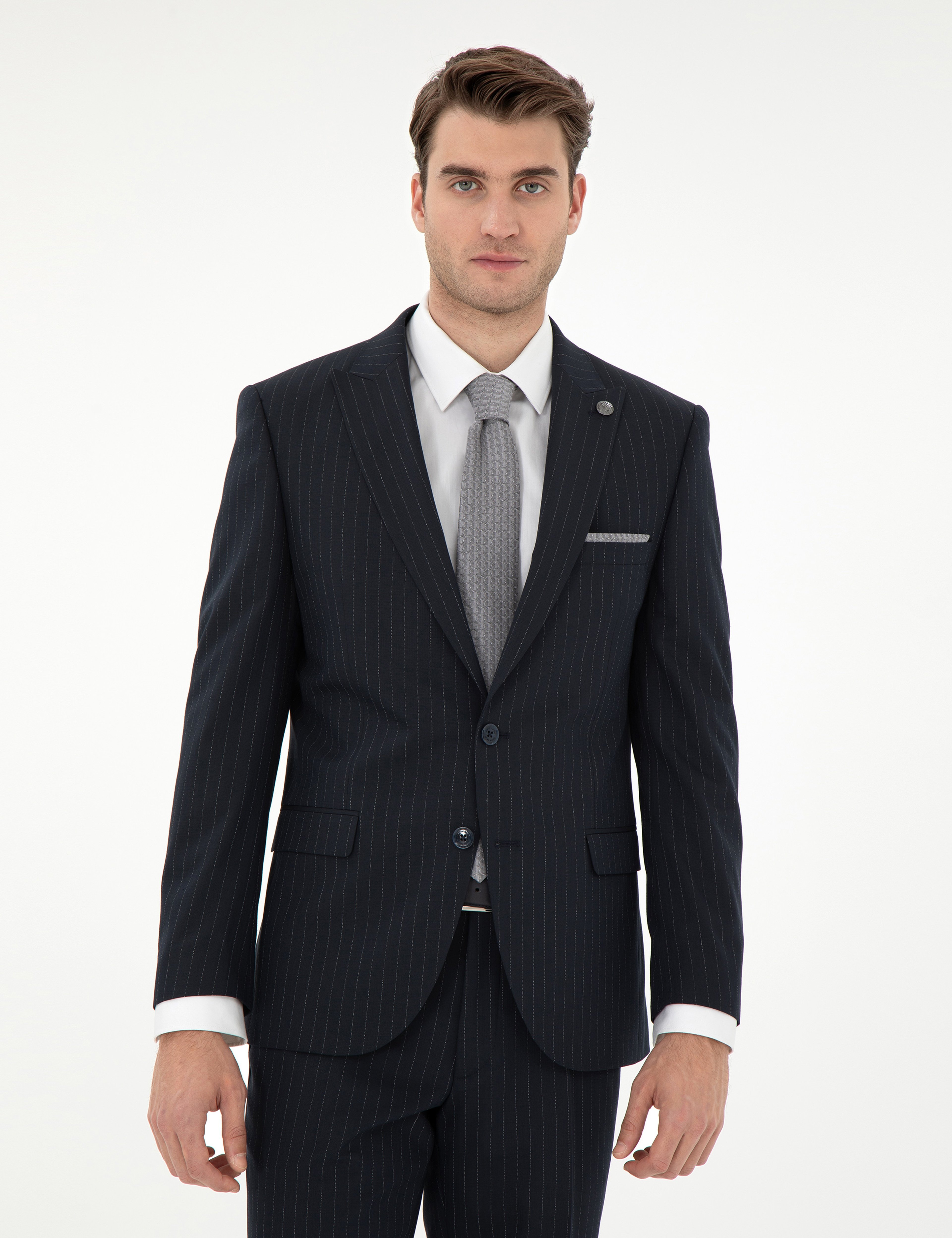 Lacivert Extra Slim Fit Çizgili Takım Elbise