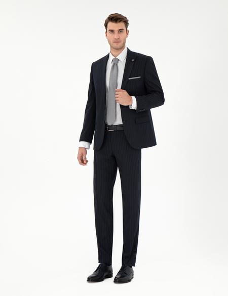 Lacivert Ex. Slim Fit Çizgili Takım Elbise - 50304215062