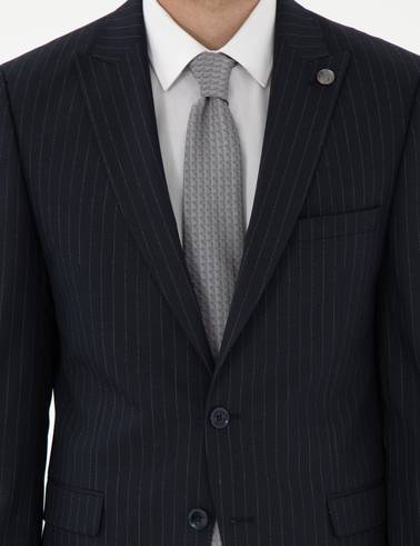 Lacivert Ex. Slim Fit Çizgili Takım Elbise