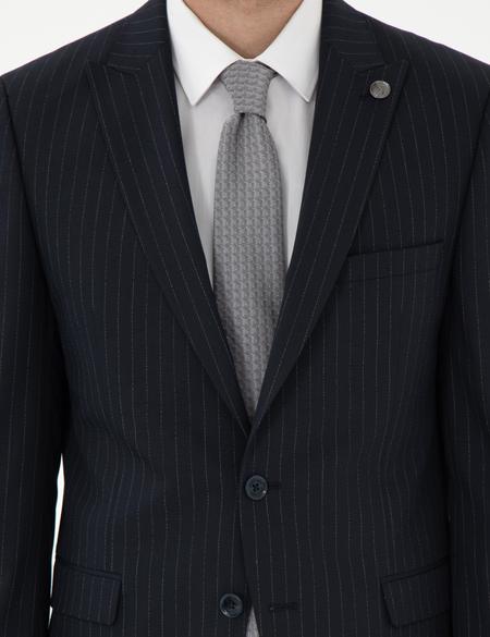 Lacivert Ex. Slim Fit Çizgili Takım Elbise - 50304215062