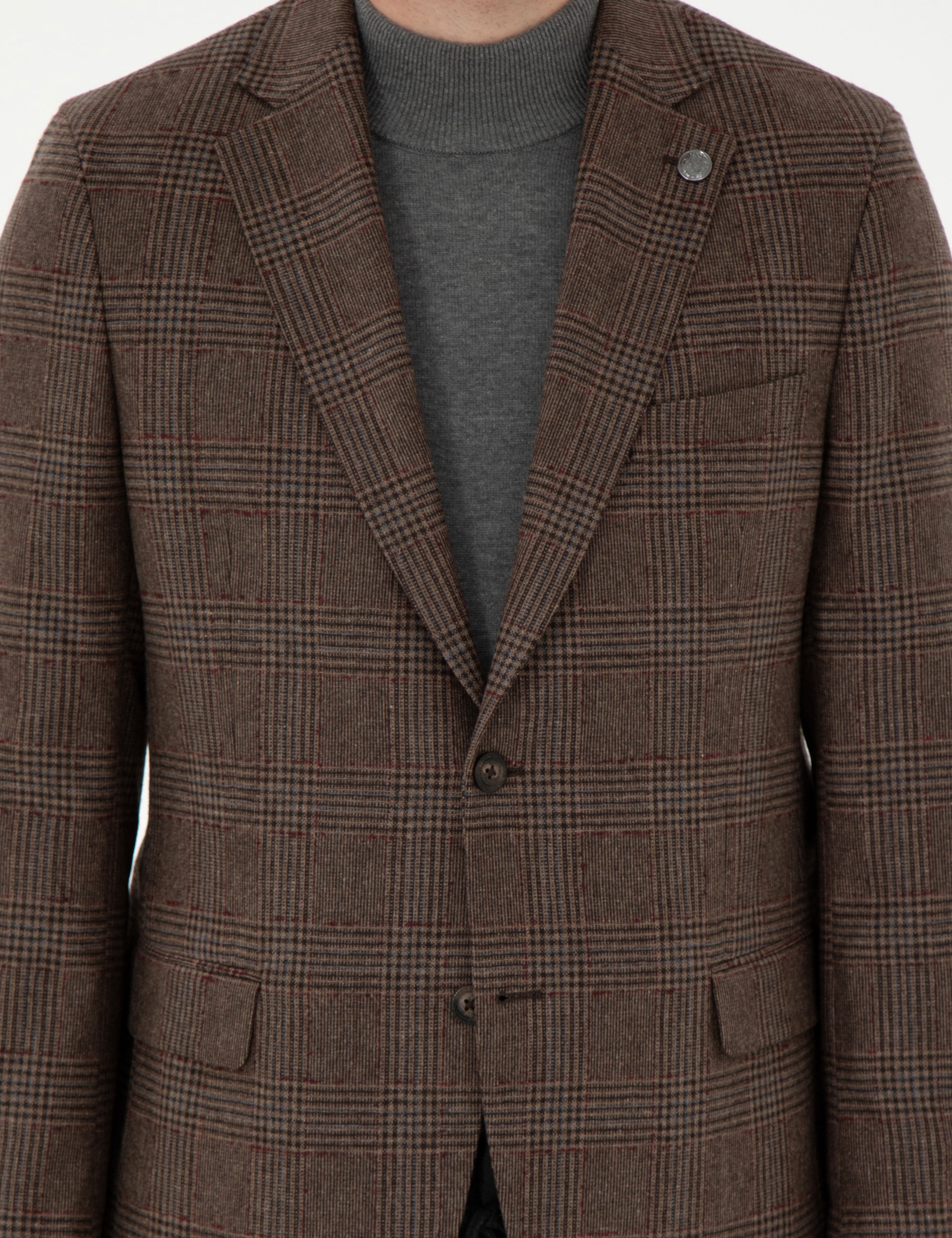 Kahverengi Yün Karışımlı Slim Fit Ceket - Image 7