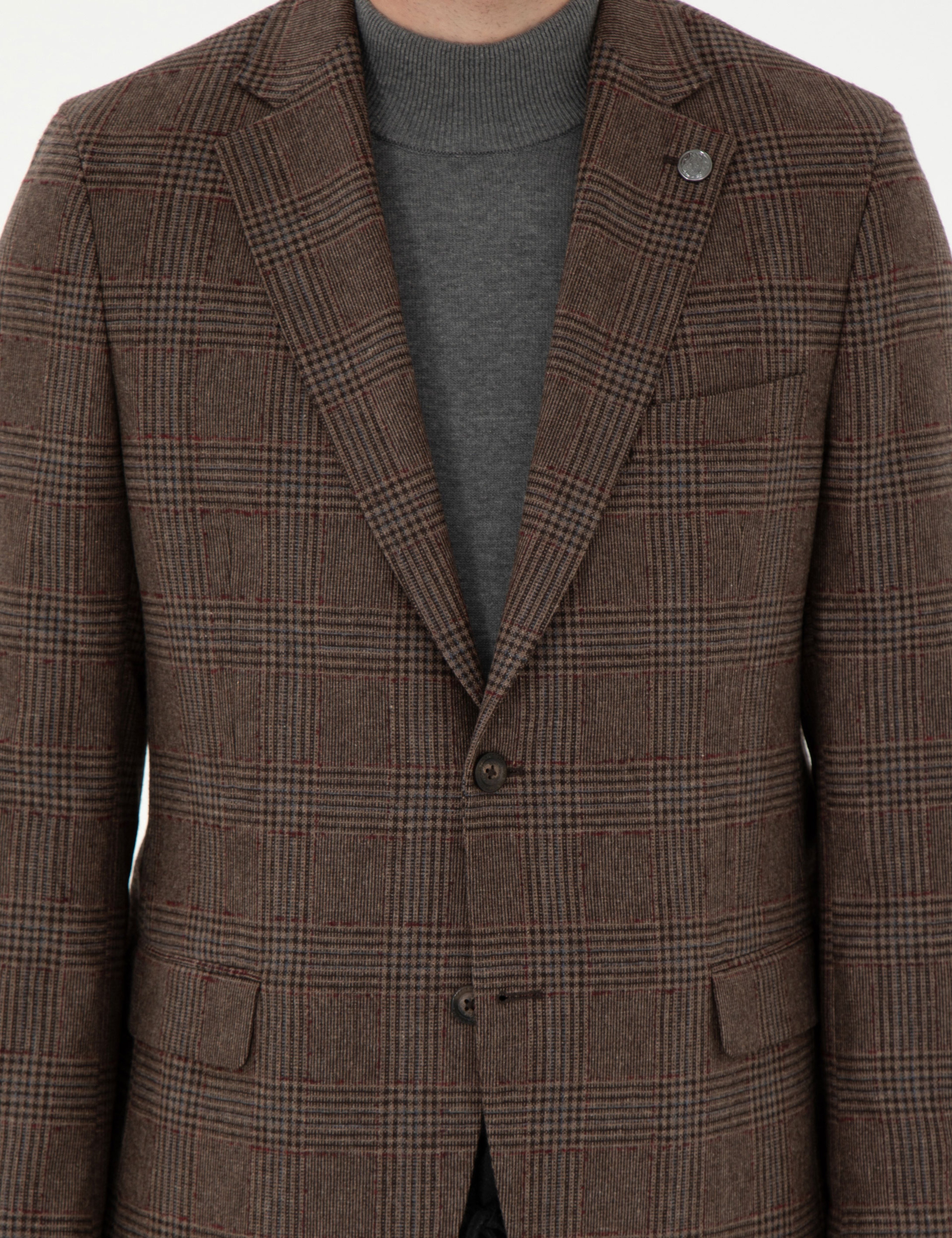 Kahverengi Yün Karışımlı Slim Fit Ceket