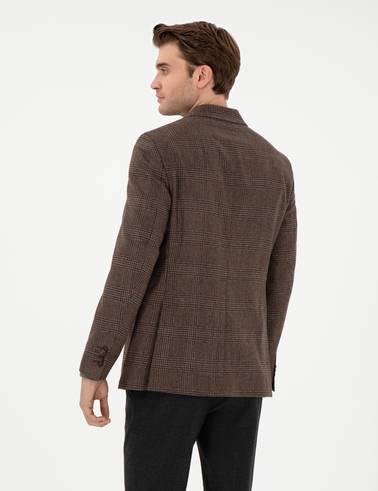 Kahverengi Yün Karışımlı Slim Fit Ceket