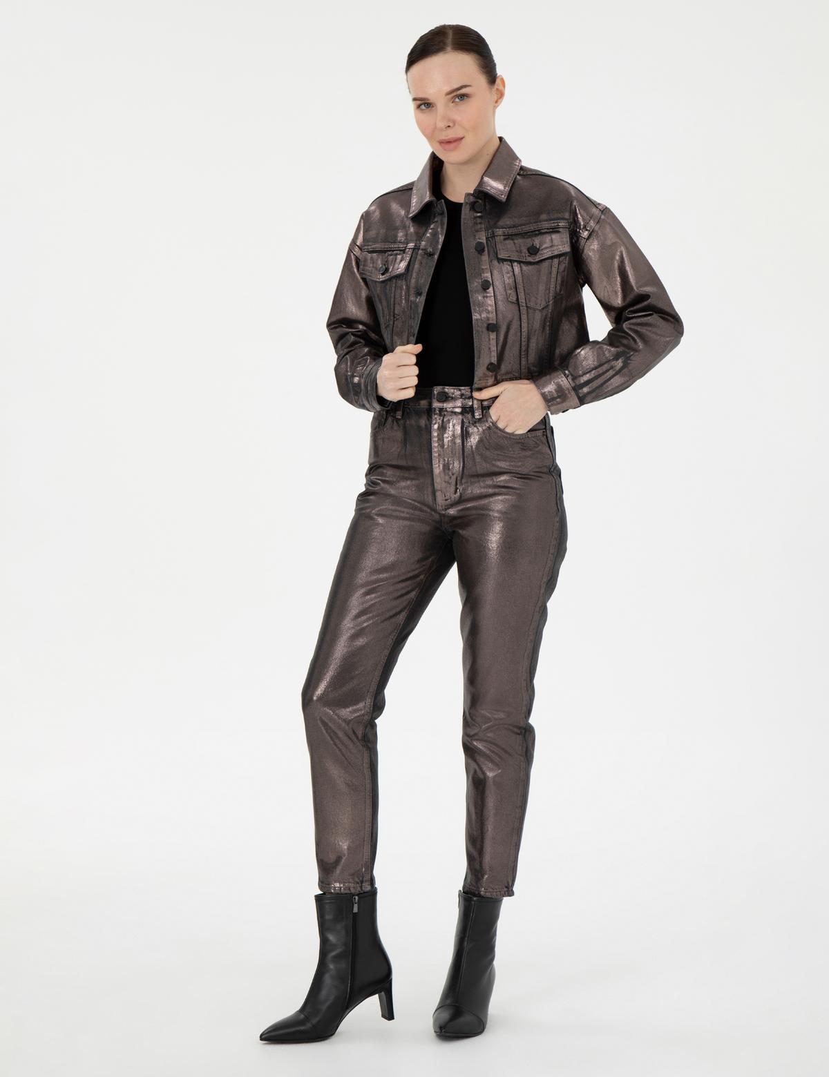 Parlak Antrasit Mom High Waist Fit Jean Pantolon - 50291405001