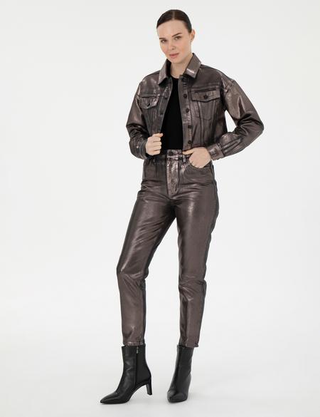 Parlak Antrasit Mom High Waist Fit Jean Pantolon - 50291405001