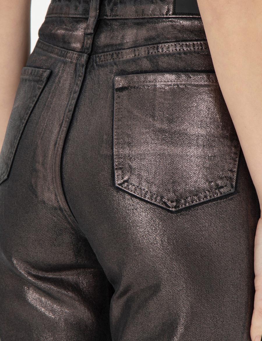 Parlak Antrasit Mom High Waist Fit Jean Pantolon