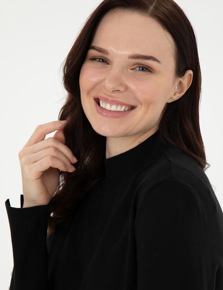 Siyah Slim Fit Yarım Balıkçı Yaka Basic Kazak - 50290578035