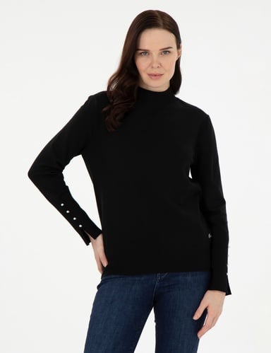 Siyah Slim Fit Yarım Balıkçı Yaka Basic Kazak